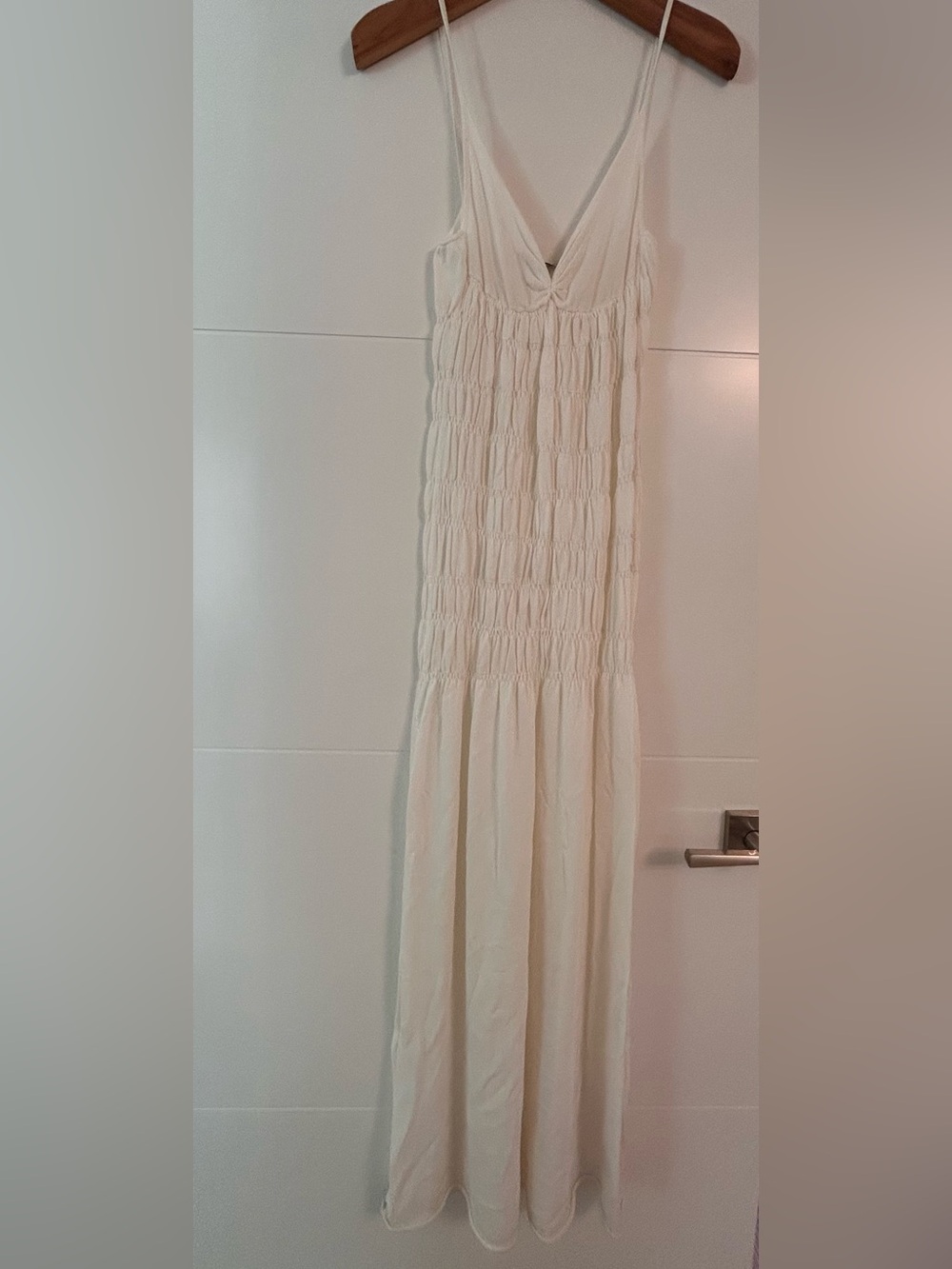 Cream Smocked Maxi Dress